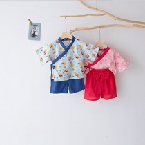 ins summer cotton children kimono set Boys and Girls baby home clothes pajamas ancient Hanfu two sets