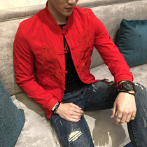 Chinese style Tang dress red black cotton coat mens trend brand vintage cotton coat jacket quilted jacket Winter New Year clothes Mens clothing