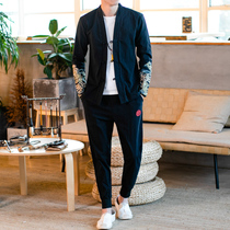 Chinese style mens Hanfu Tang suit Tang suit mens youth ancient style buckle coat Tide brand retro linen cotton linen suit mens tide