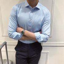 Mr Lu San Mens slim striped long-sleeved shirt British business fashion shirt Korean casual top trendy man