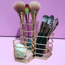 ins Makeup Brush Barrel Tabletop Iron Art Powder Bashing Cosmetic Brush Comb Containing Brow Cosmetic Golden Containing Basket