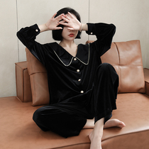 Sandro Moscoloni French style gold velvet autumn winter pyjamas women 2021 new senior feel home suit suit