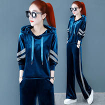 Casual set womens autumn clothes 2020 new fashion gold velvet hoodie fashion brand spring and autumn sportswear two-piece