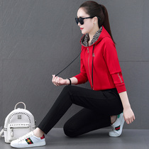 Sports set women spring and autumn 2021 New Fashion loose size cardigan hooded long sleeve foreign style casual two-piece set