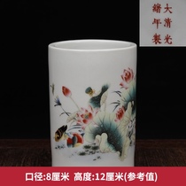 Retro Qing Guangxu annual style pastel rain cover Mandarin duck lotus pattern pen holder antique porcelain antique