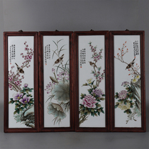 Republic of China Zhushan Eight Friends Liu Yucen made pastel spring summer autumn and winter flowers and birds pattern porcelain plate painting a set of four antique porcelain