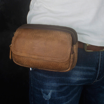 Double Layer Mobile Phone Pocket Male Wearing Strap Head Layer Cow Leather Cross Section Large Capacity Mobile Phone Cover Genuine Leather 3 Floors Mobile Phone Package Bag