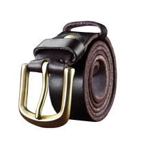 Vintage first layer cowhide mens belt pin buckle casual youth jeans with leather pure copper buckle middle-aged belt men