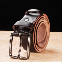 First layer cowhide vintage mens pin buckle belt Whole piece of pure cowhide cut handmade belt mens middle-aged casual pants belt
