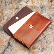 Mobile phone bag men wear belt mini fanny pack Ultra-thin horizontal cowhide mobile phone bag casual simple leather fanny pack