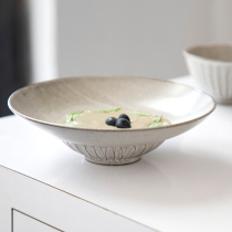 Gray frosted handmade old Nordic rough pottery Pasta Plate round pottery soup plate Jingdezhen handmade plate