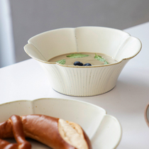 Sanmai home coarse pottery plate tableware set home retro ceramic bowl fish plate soup noodle rice bowl big bowl salad bowl