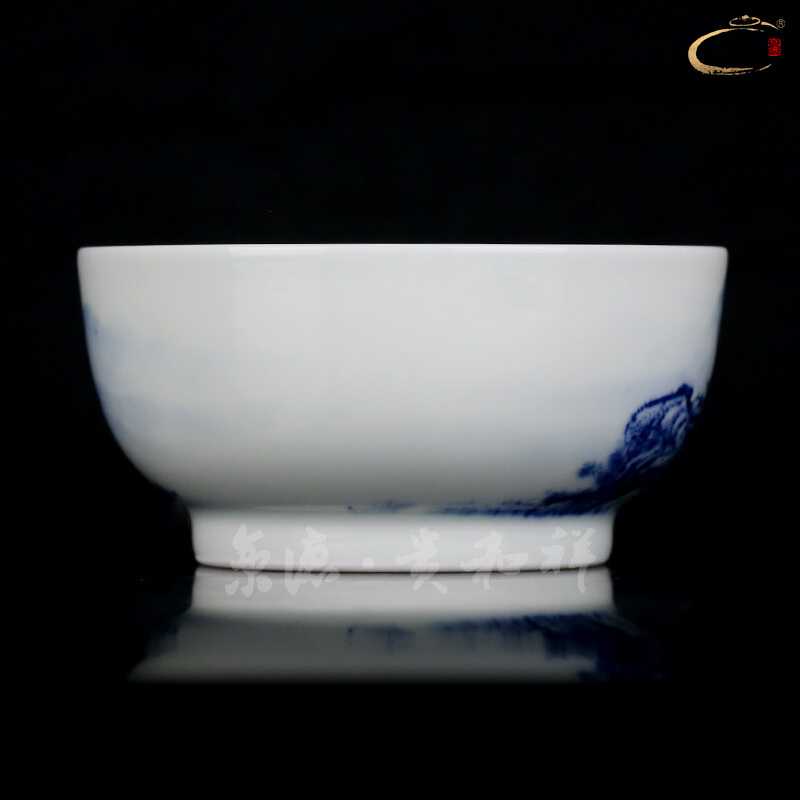 And auspicious old manual landscape master sample tea cup cup blue hand - made teacup jingdezhen ceramic tea bowl