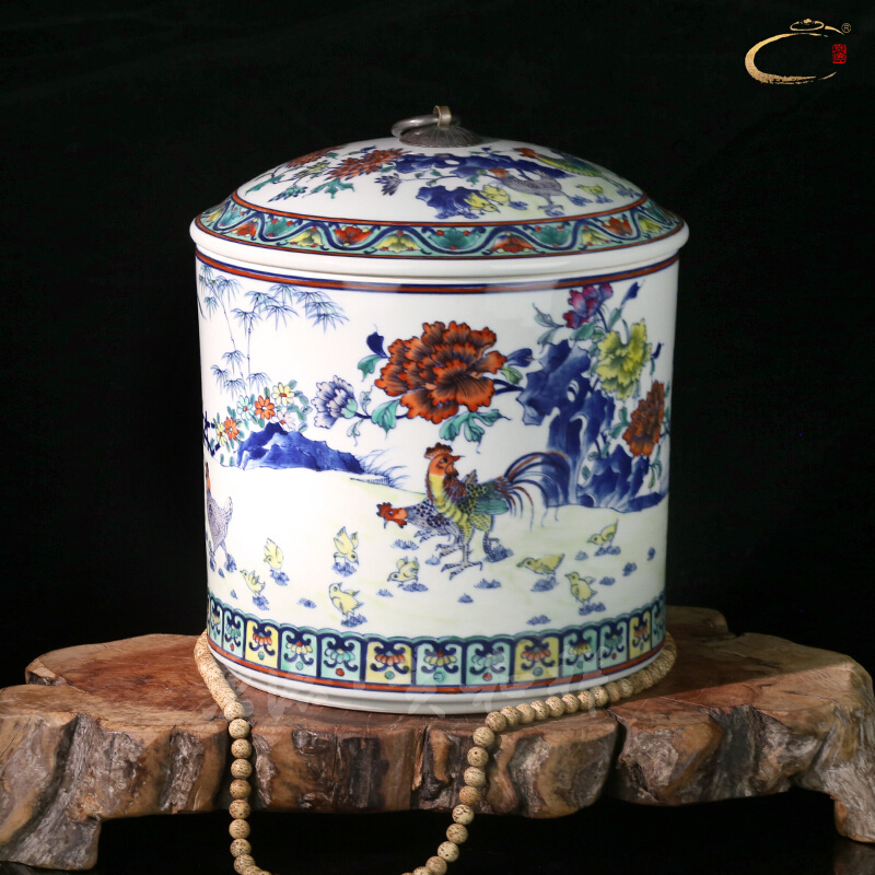 Jingdezhen blue and white color bucket and auspicious caddy fixings hand - made large tea gift packaging wake tea tea storage device