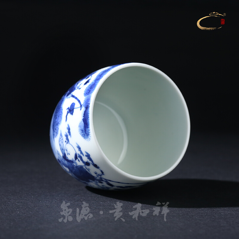 Jingdezhen blue and white merrily merrily and cheung kung fu tea cups cup pure manual master cup single CPU hand - made sample tea cup