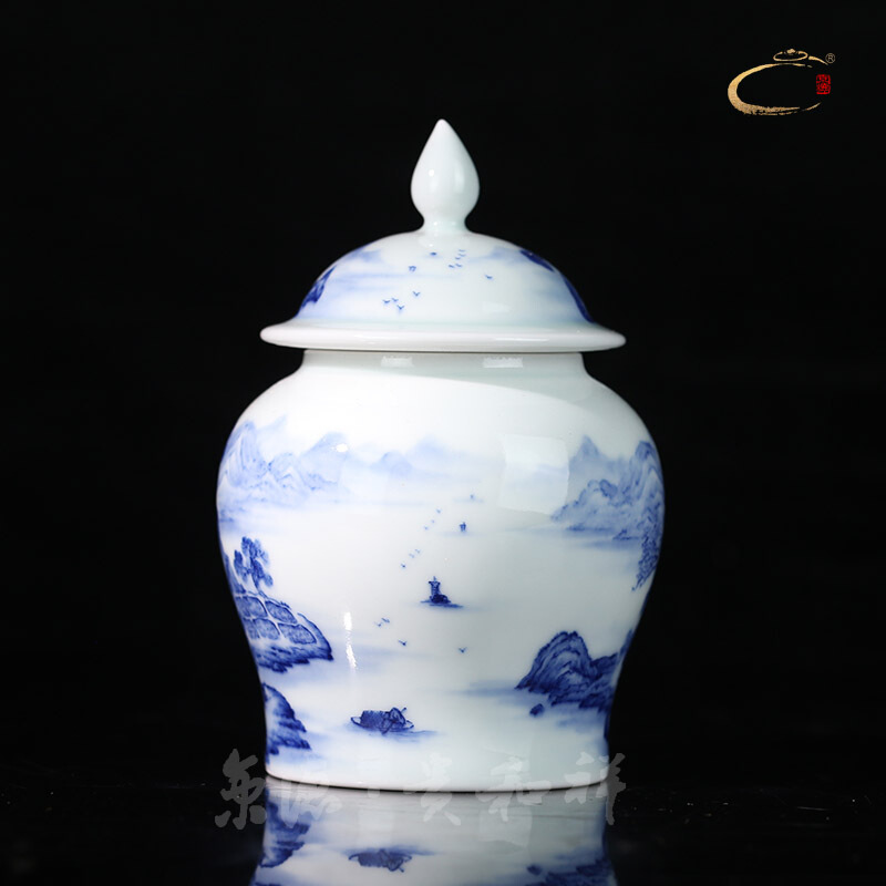 And auspicious caddy fixings of jingdezhen blue And white, blue And white landscape small general store receives household business gifts ceramic pot