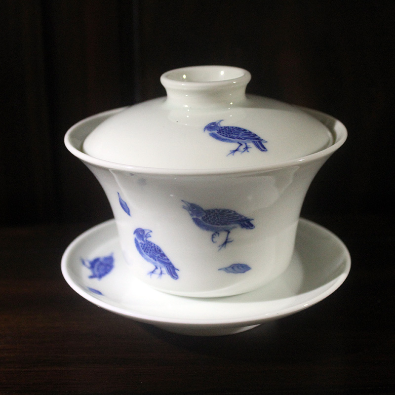 And auspicious all hand blue tureen jingdezhen ceramic hand - made jing jing DE three cups to big tureen tea cup