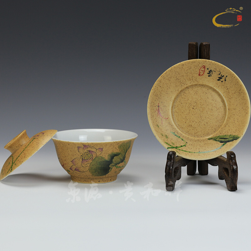 And auspicious hand - made high temperature ceramic only three bowls of jingdezhen ceramic kung fu tureen tea bowl of tea lid cup