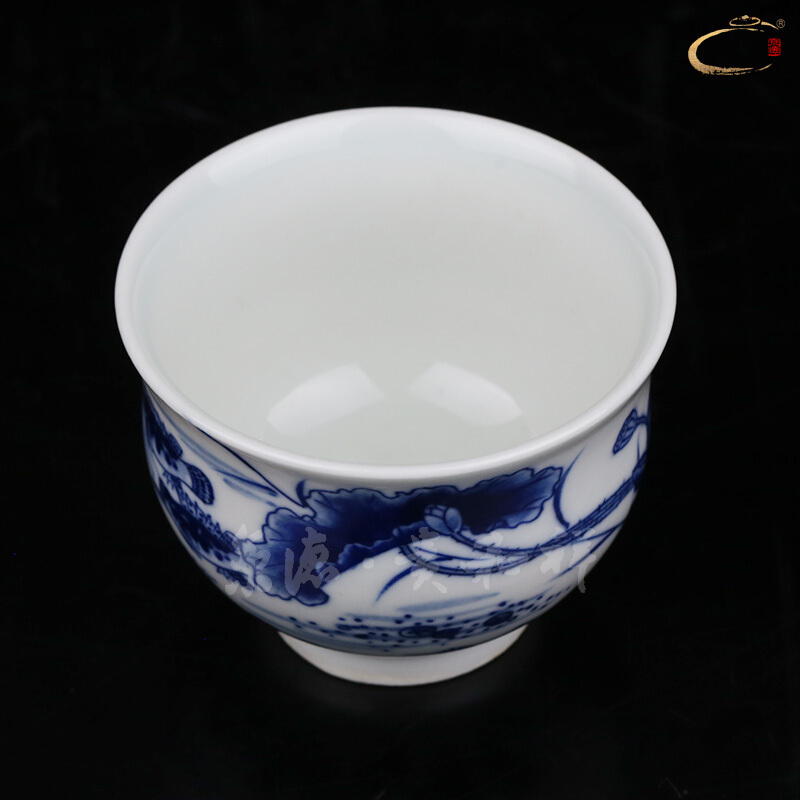 And auspicious blue harmony cup of jingdezhen ceramic hand - made master kung fu tea tea sample tea cup, the cup cup