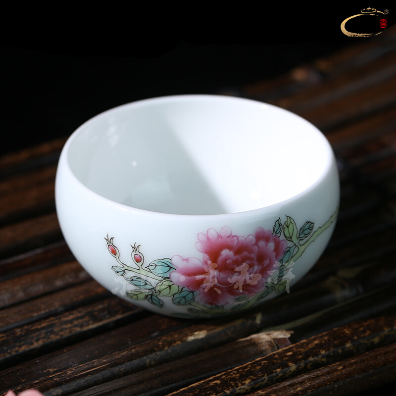 And auspicious jing DE hand - made pastel teacup jingdezhen limited kung fu tea master cup sample tea cup single CPU