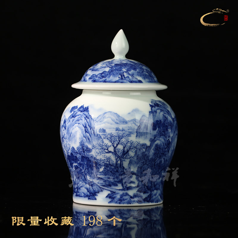 And auspicious caddy fixings of jingdezhen blue And white, blue And white landscape small general store receives household business gifts ceramic pot