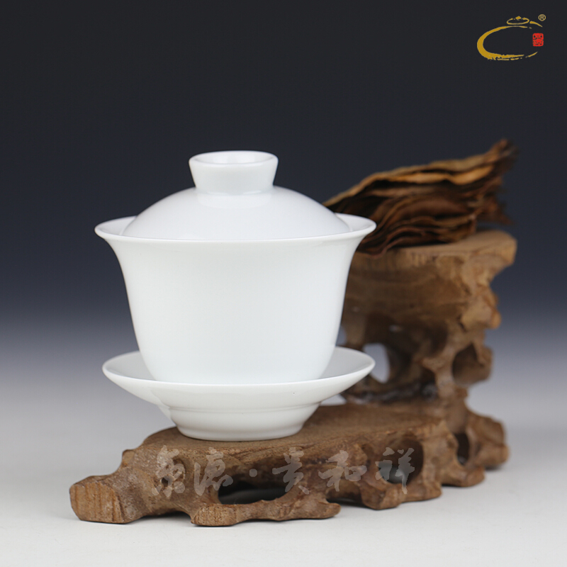 Jing DE auspicious esteeming harmony only pure white tureen three bowls jingdezhen kung fu tea set white porcelain cup bowl cups clutching bowls