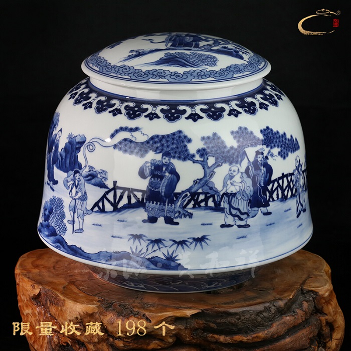 Beijing DE and auspicious hand - made master of jingdezhen blue and white caddy fixings hand - made porcelain ceramic POTS storage jar jar