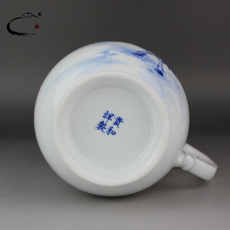 And auspicious jingdezhen porcelain office cup by hand the the original kaolin as embryo hand - made zhang fei, mugs boss of blue And white porcelain cup