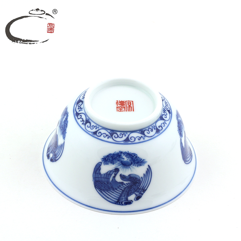 Heroic spirit and auspicious jing DE forever medium bowl group, a master of jingdezhen pure manual hand - made kung fu tea set