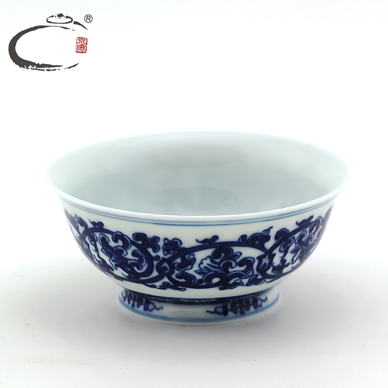 And auspicious sample tea cup jingdezhen hand - made tea cups manual blue And white porcelain bowl with double peony cup master CPU