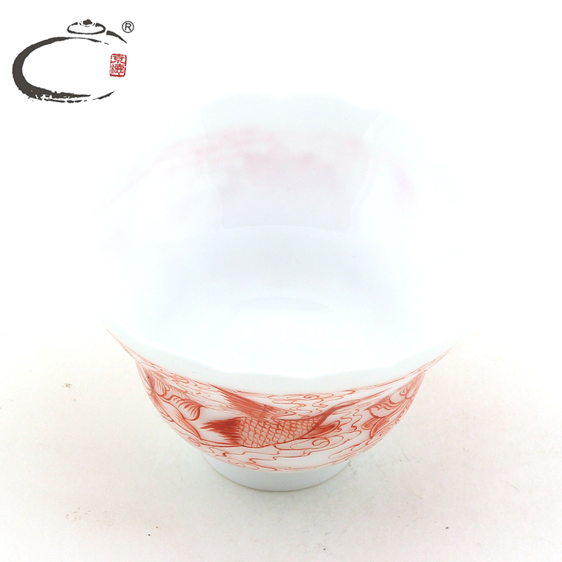 Red tureen tea cups and auspicious alum jingdezhen hand - made ceramic tea set sample tea cup manually pull embryo all three to the bowl