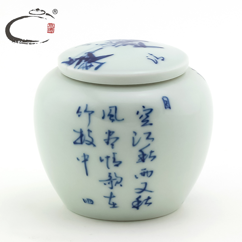 And auspicious jing DE collection jingdezhen blue And white bamboo bird caddy fixings hand - made ceramic small POTS sealed jar package mail