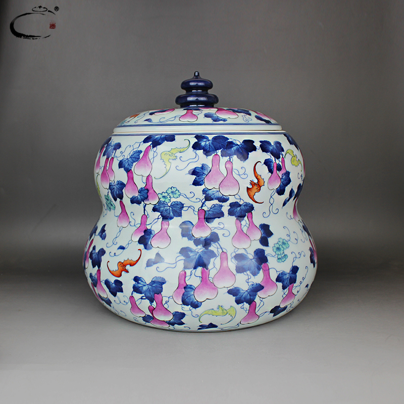 Beijing DE and auspicious color bucket big gourd can hand - made ceramic POTS of jingdezhen manual hand - made pottery storage tank
