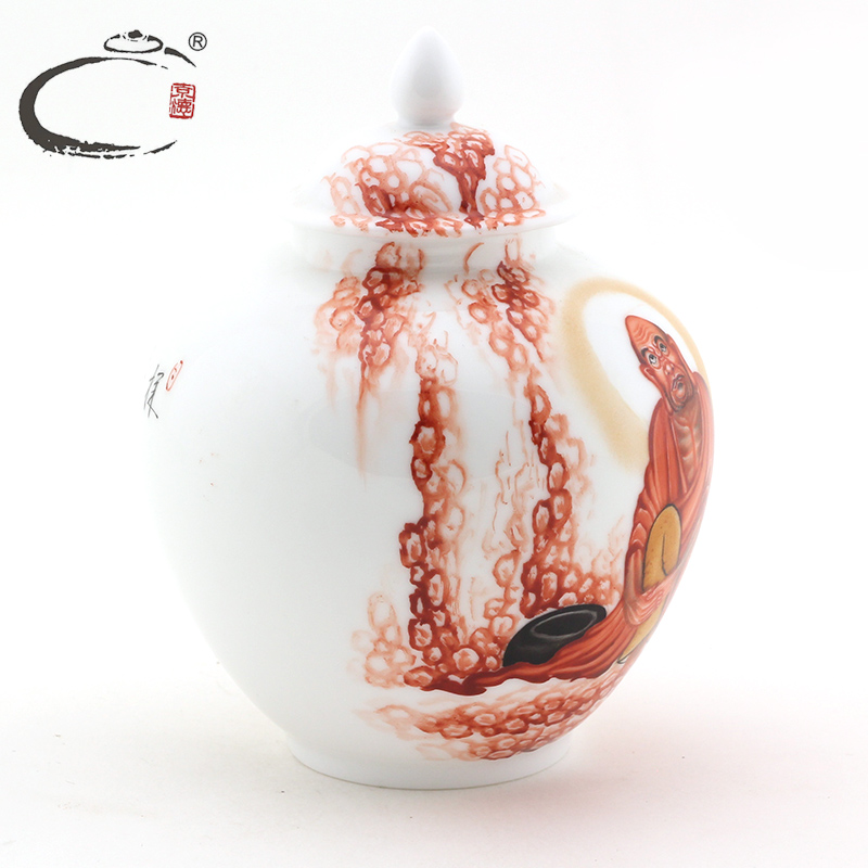 And auspicious jing DE jingdezhen porcelain tea master hand - made checking ceramic jar of pastel the ocean 's hand the general tank