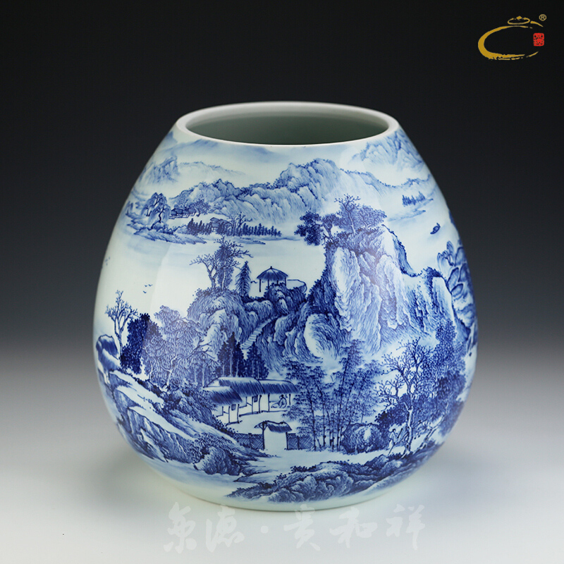 Beijing 's blue and white landscape and auspicious hand seven balls caddy fixings jingdezhen ceramic cake box large POTS