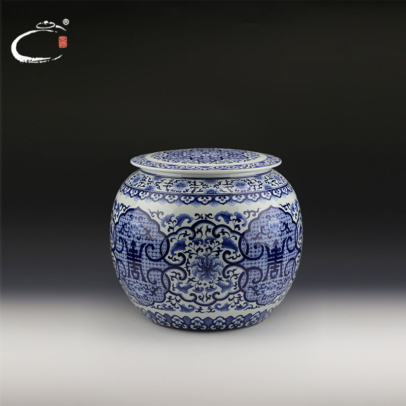 And the master of jingdezhen blue And white life of auspicious words a drum caddy fixings hand - made ceramic POTS gift box packaging And storage