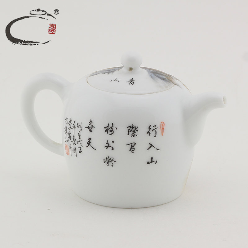 And auspicious teapot jingdezhen hand - made kung fu tea set small pot of blue And white porcelain landscape high pot craft li yong