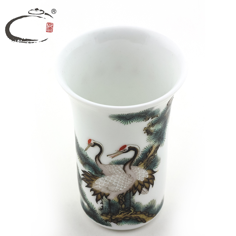 And auspicious jing DE famille rose, pine crane, longevity of jingdezhen ceramics by hand big sample tea cup kung fu tea master CPU