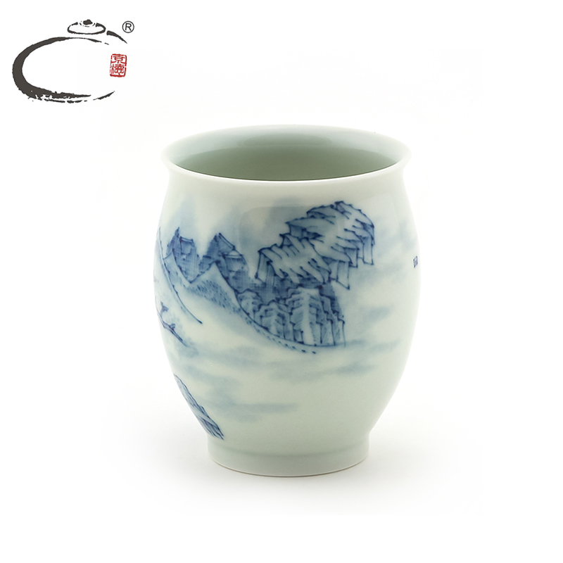 And auspicious jing DE collection jingdezhen blue And white landscape cup hand - made ceramic kung fu tea set big cups sample tea cup