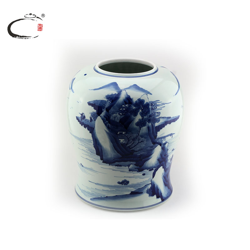 Blue and white kangxi and auspicious scenery caddy fixings jingdezhen ceramic large hand - made wake POTS sealed as cans of storage tank