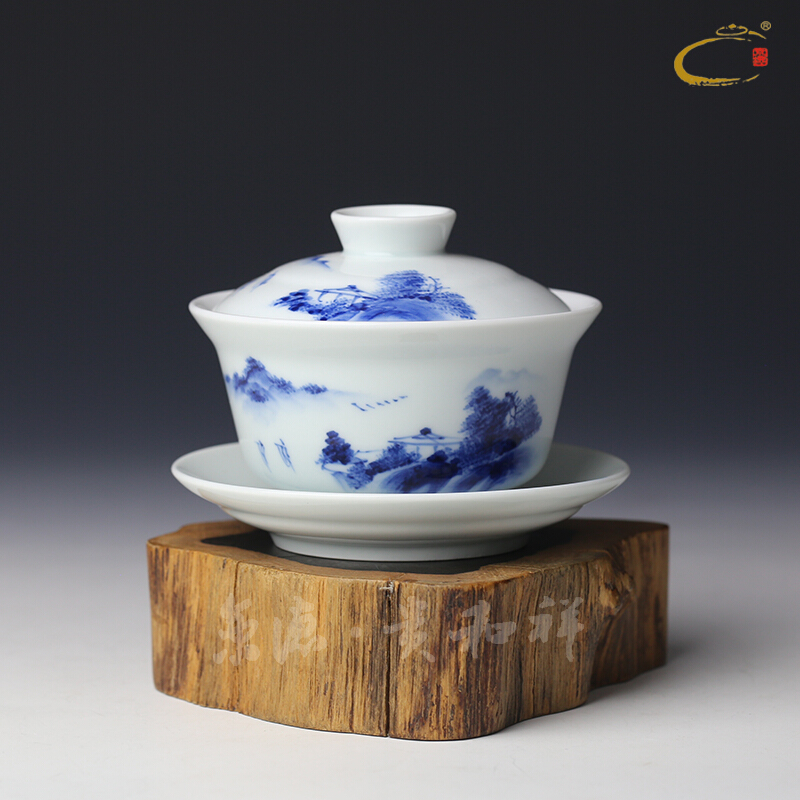 Blue and white landscape big jing DE and auspicious tureen teacups hand - made tureen sample tea cup jingdezhen kung fu tea kettle