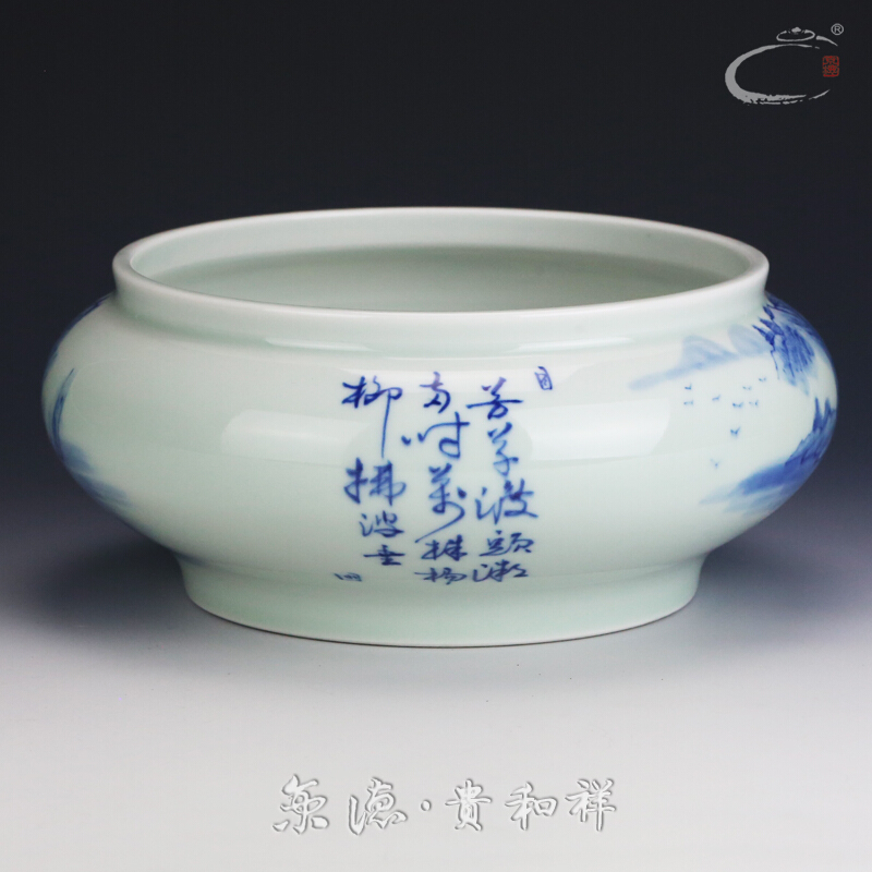 Beijing auspicious jingdezhen ceramics by hand with DE and kung fu tea accessories blue and white painting landscape tea cups to wash to wash to wash