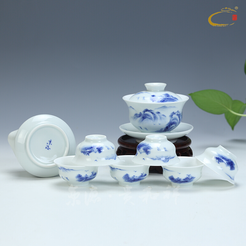 And auspicious jingdezhen hand - made high temperature ceramic kung fu tea set gift set a complete set of fog gourd tureen group