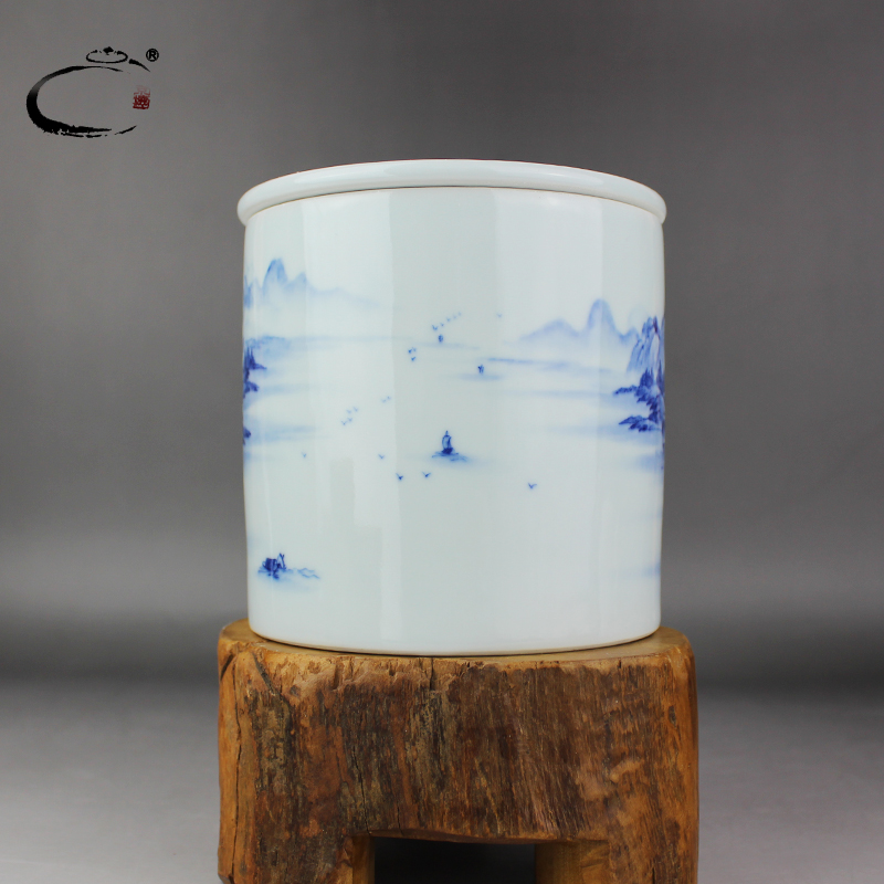 Jingdezhen blue and white landscape and auspicious caddy fixings checking ceramic tea pot of tea packaging ceramic POTS