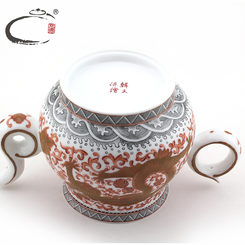 And auspicious master hand draw a complete set of tea sets jingdezhen ceramic teapot sample tea cup alum red paint pot of dragon group