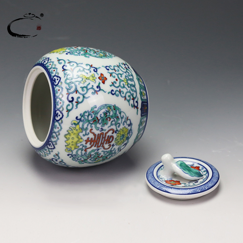 And auspicious color bucket caddy fixings jingdezhen all checking ceramic seal And POTS of tea packaging gift box POTS