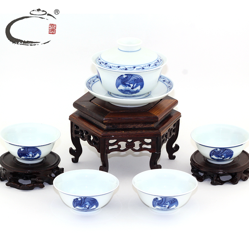 Heroic spirit and auspicious jing DE forever medium bowl group, a master of jingdezhen pure manual hand - made kung fu tea set