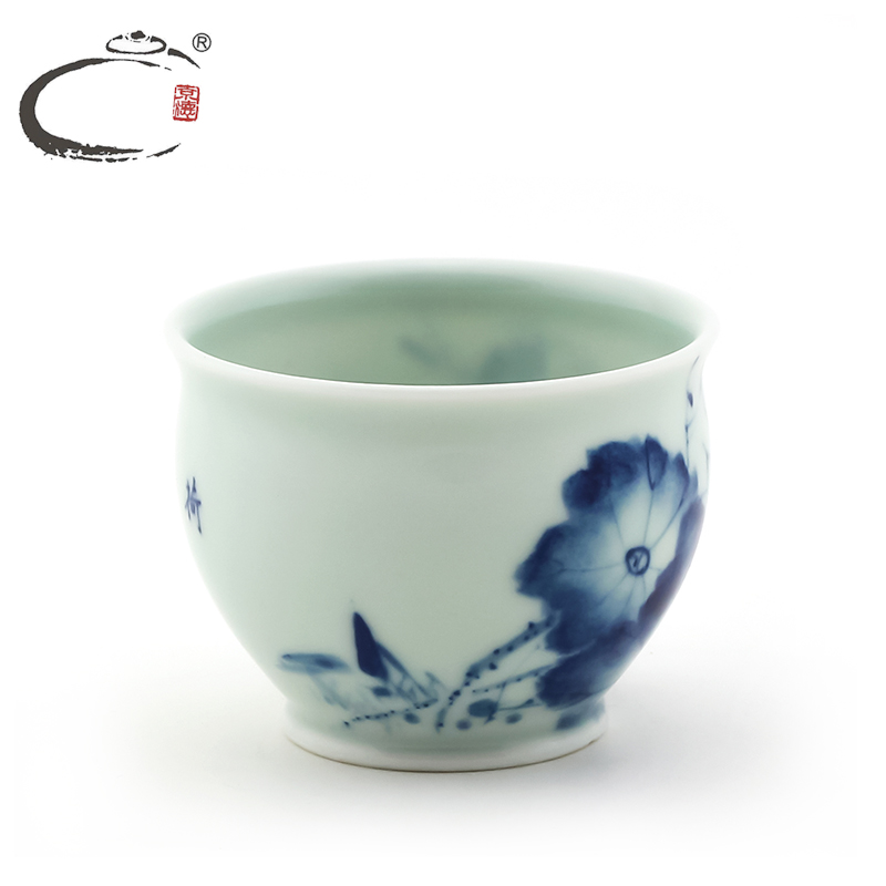 And auspicious jing DE collection jingdezhen blue And white lotus rhyme cup hand - made ceramic kung fu tea cup sample tea cup bowl