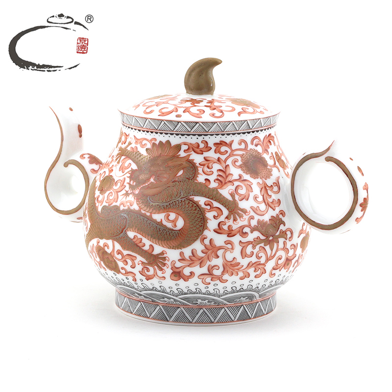 And auspicious master hand draw a complete set of tea sets jingdezhen ceramic teapot sample tea cup alum red paint pot of dragon group