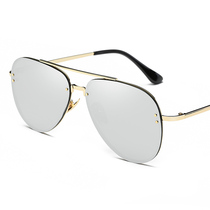 2022 New Star Same Style Sunglasses Women's Round Face Fashion Frameless Sunglasses Reflective Clams Mirror Net Red Eyes Personality